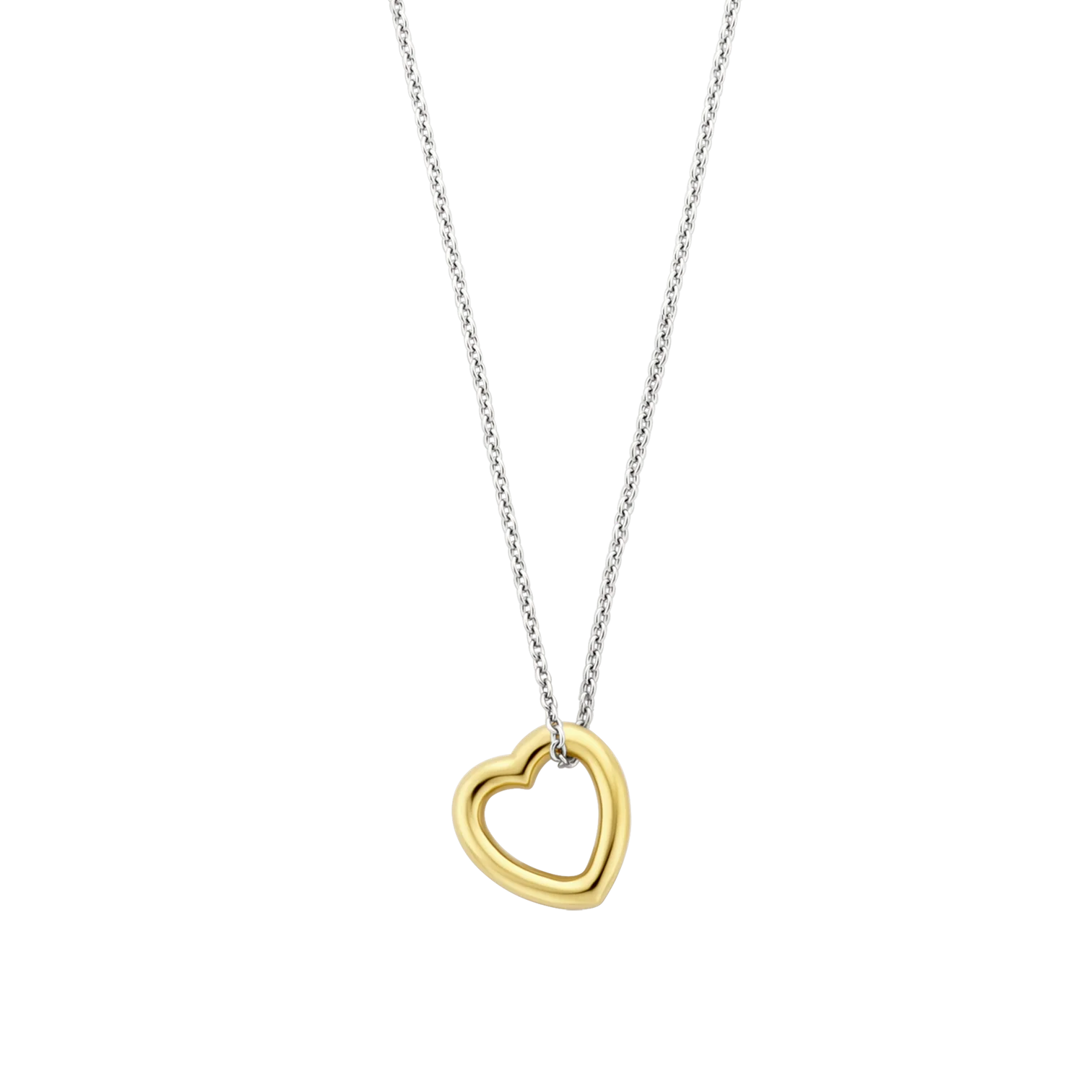 Collar de corazón de plata bañada en oro amarillo bicolor