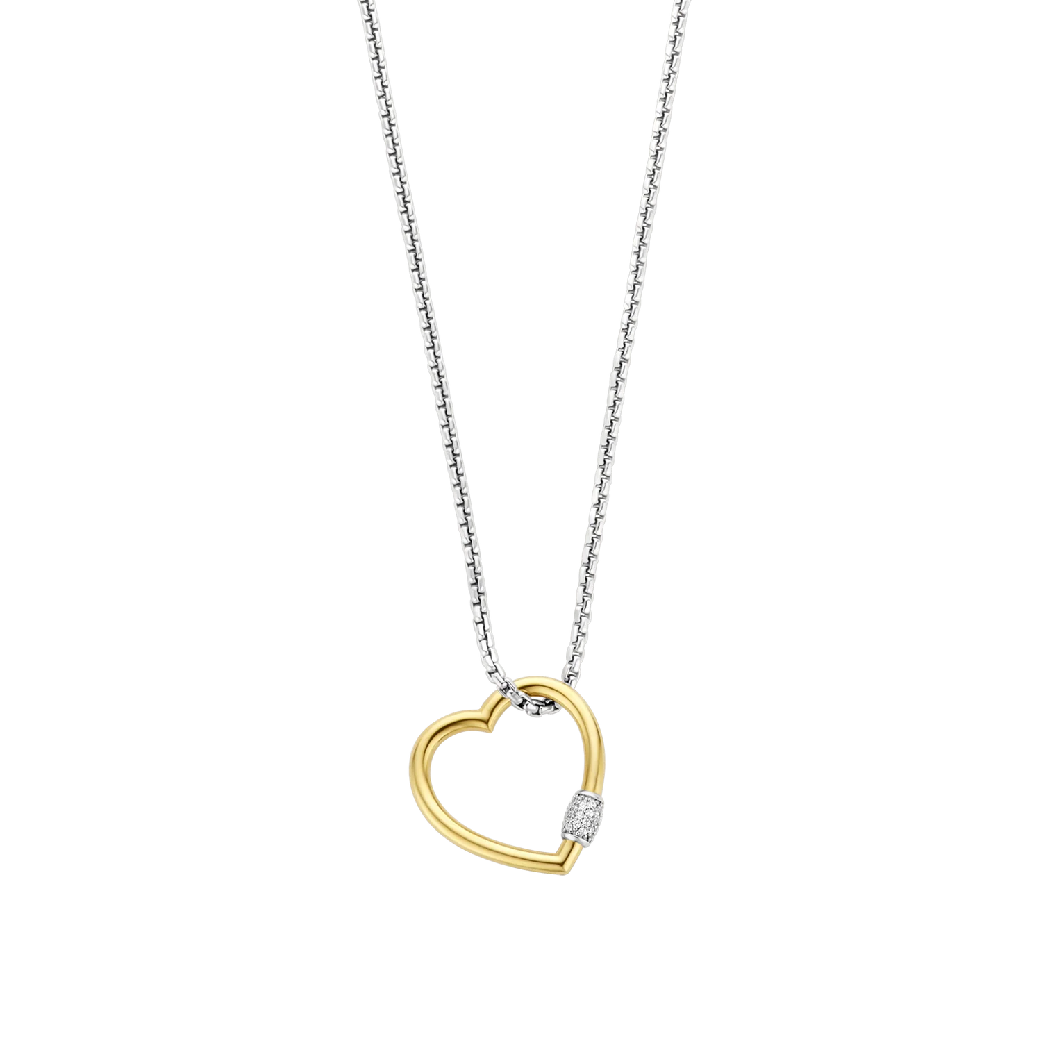 Collar de corazón de plata bañada en oro amarillo bicolor con zirconia