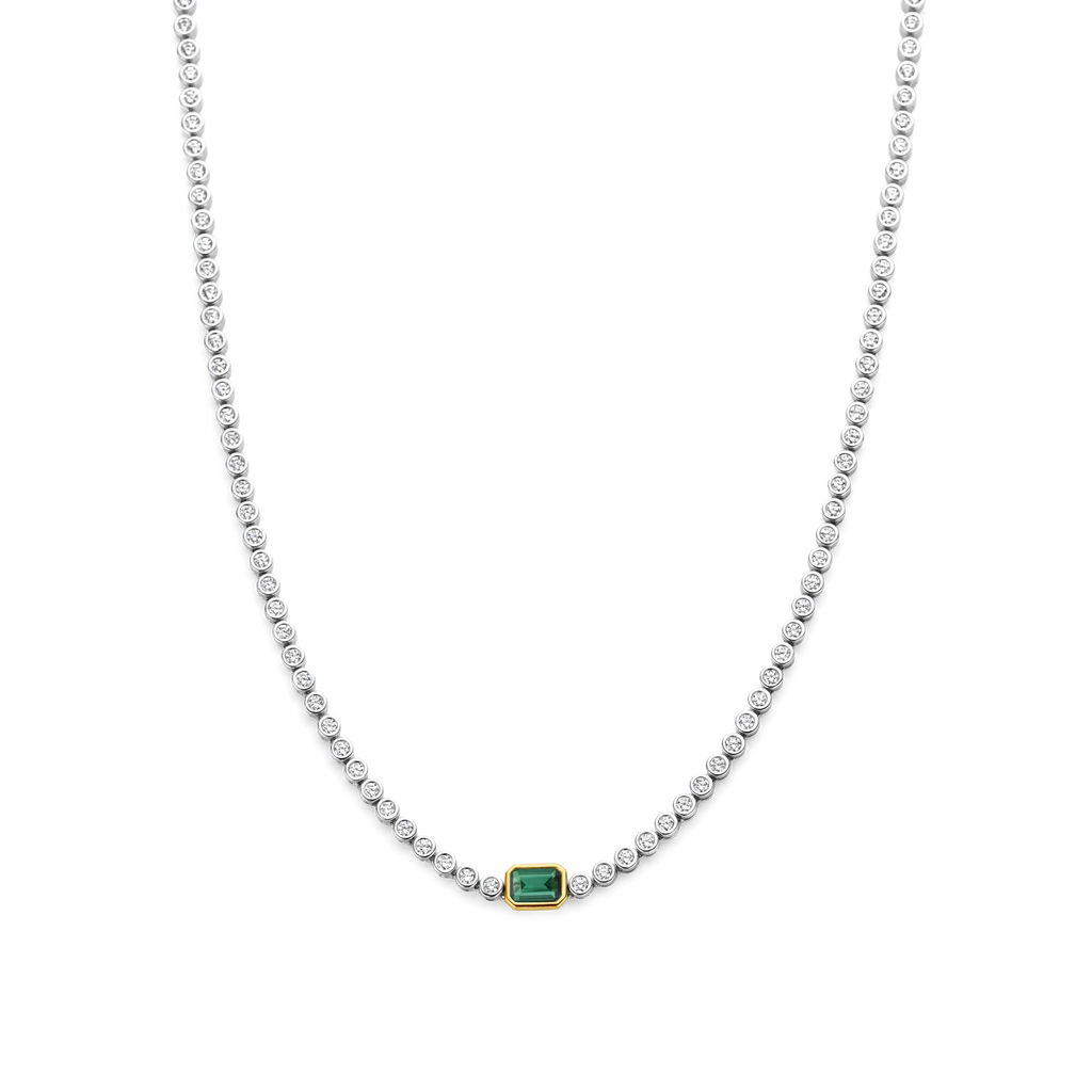 Collar de plata bañada en oro con zirconia esmeralda