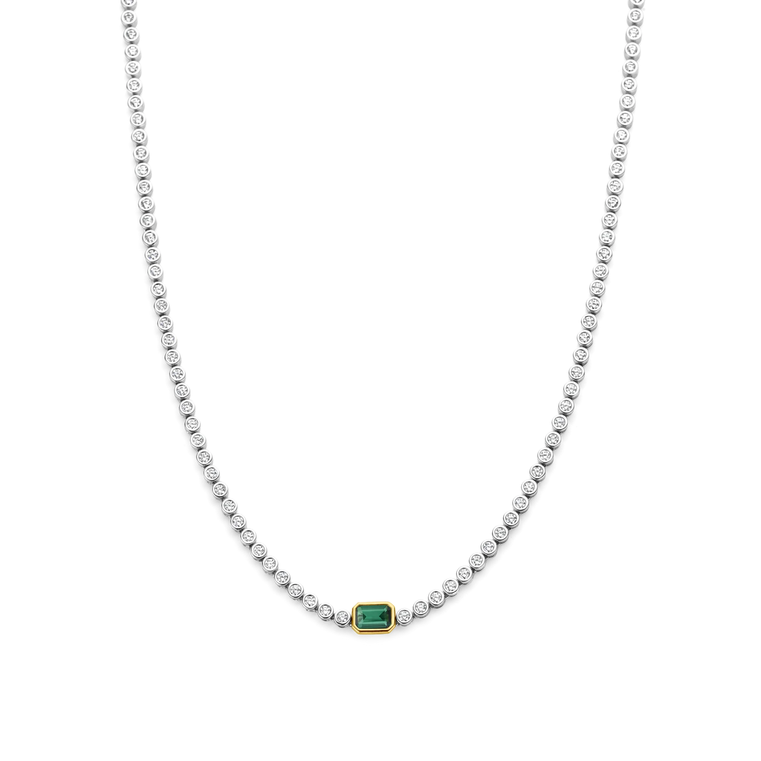 Collar de plata bañada en oro con zirconia esmeralda