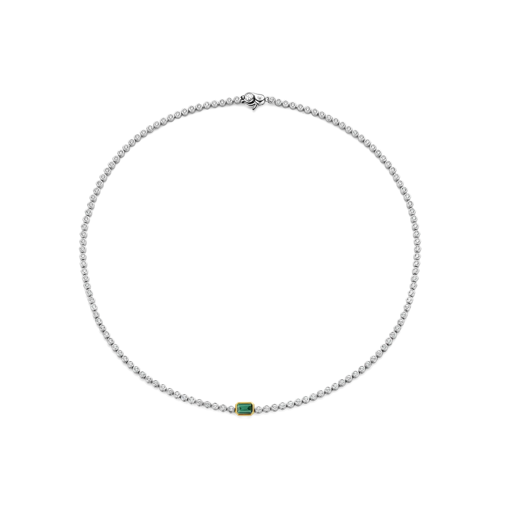 Collar de plata bañada en oro con zirconia esmeralda