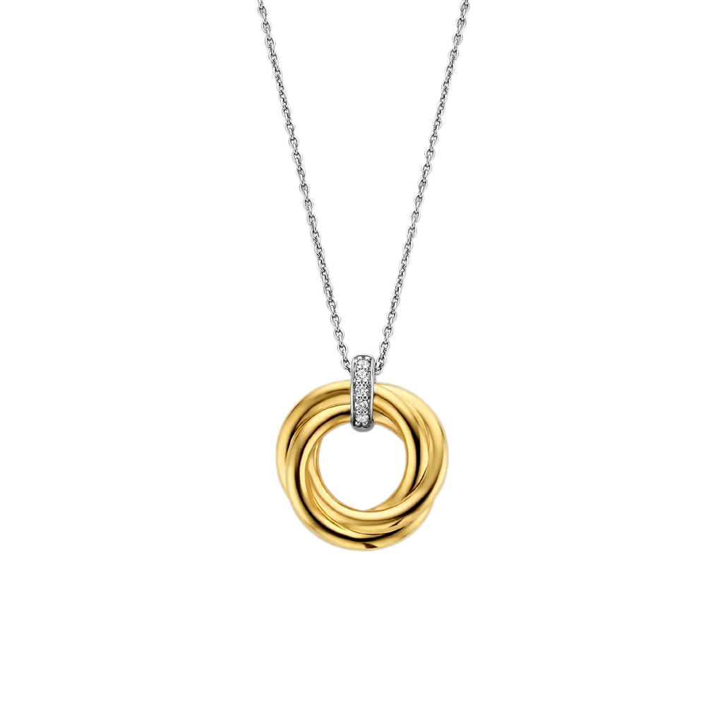 Collar círculo entrelazado de plata bañada en oro amarillo con zirconia blanca