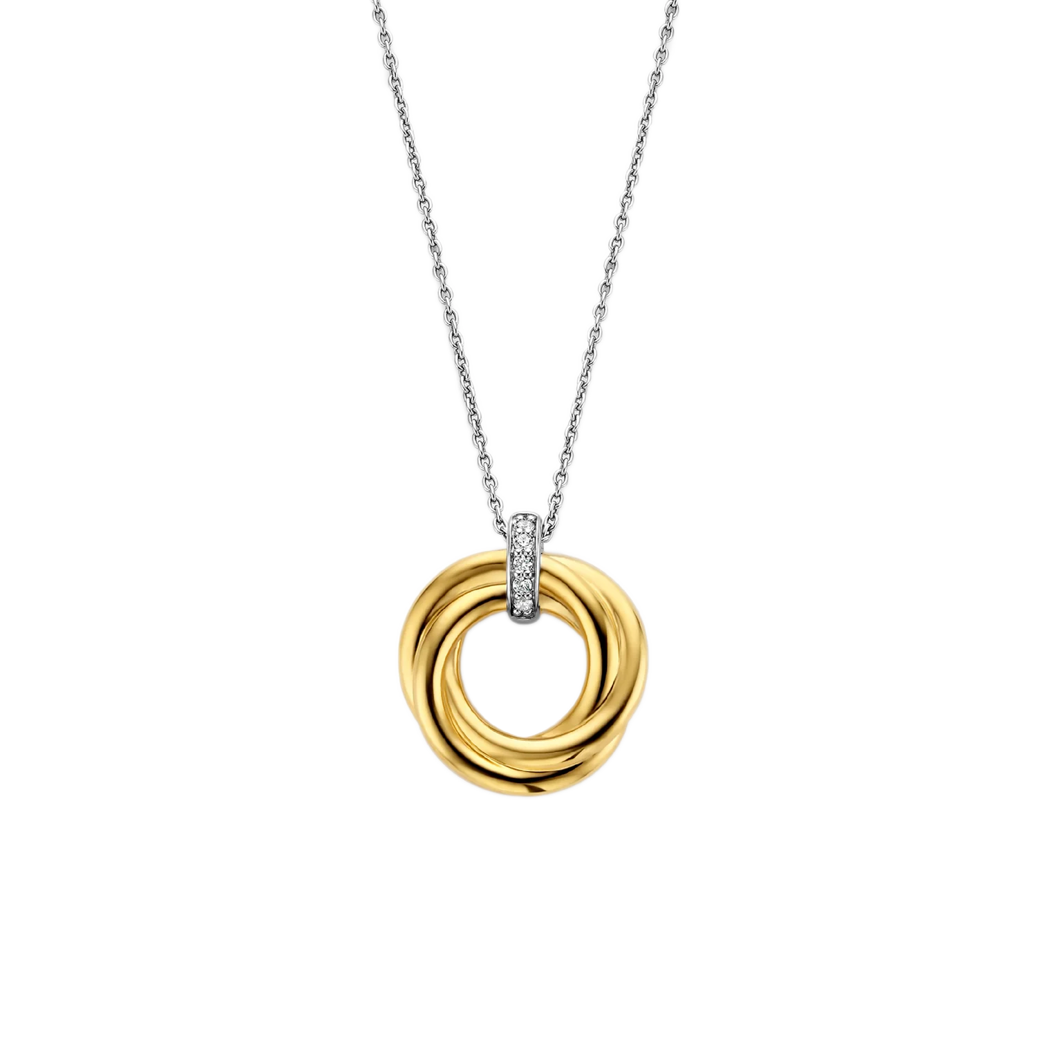 Collar círculo entrelazado de plata bañada en oro amarillo con zirconia blanca
