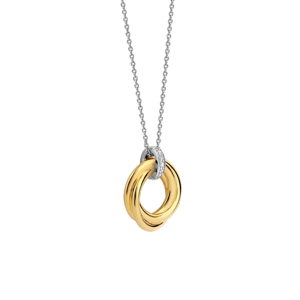 Collar círculo entrelazado de plata bañada en oro amarillo con zirconia blanca