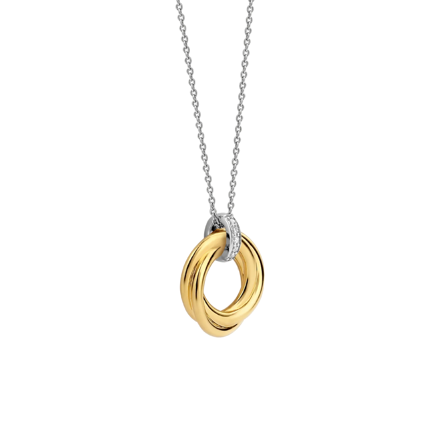Collar círculo entrelazado de plata bañada en oro amarillo con zirconia blanca