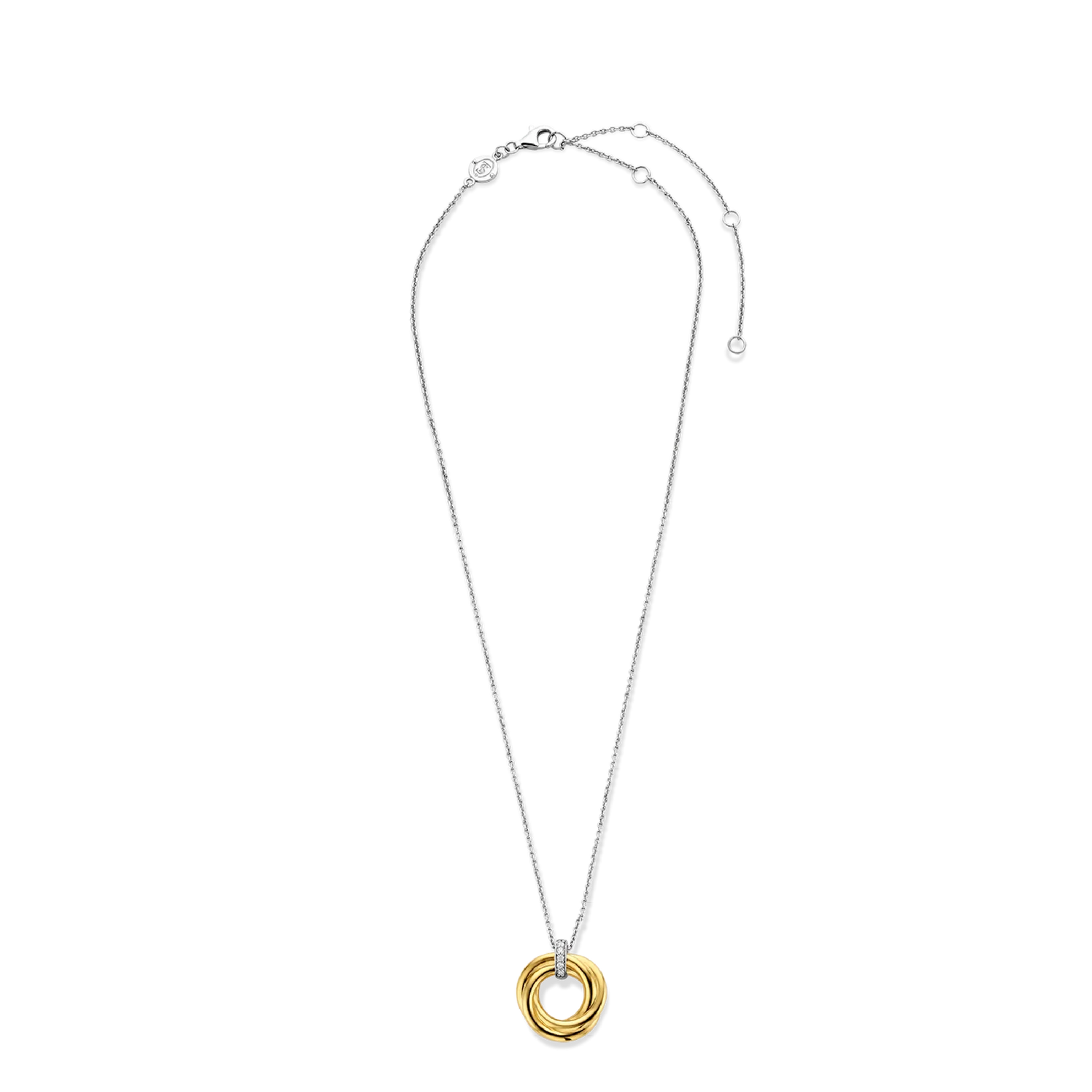 Collar círculo entrelazado de plata bañada en oro amarillo con zirconia blanca