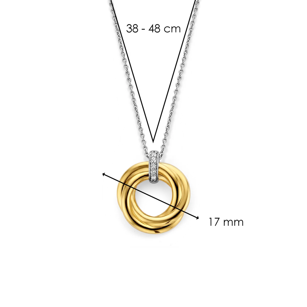 Collar círculo entrelazado de plata bañada en oro amarillo con zirconia blanca
