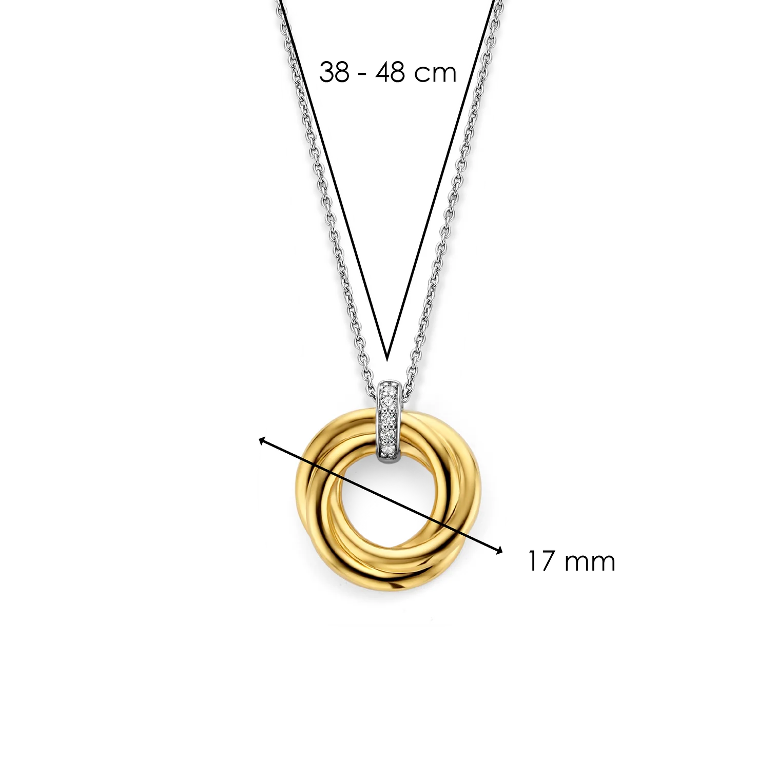 Collar círculo entrelazado de plata bañada en oro amarillo con zirconia blanca