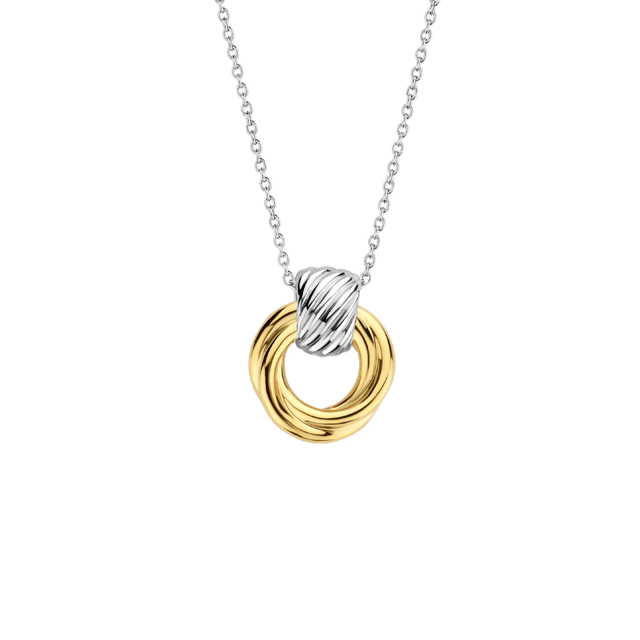 Collar círculo entrelazado de plata bañada en oro amarillo