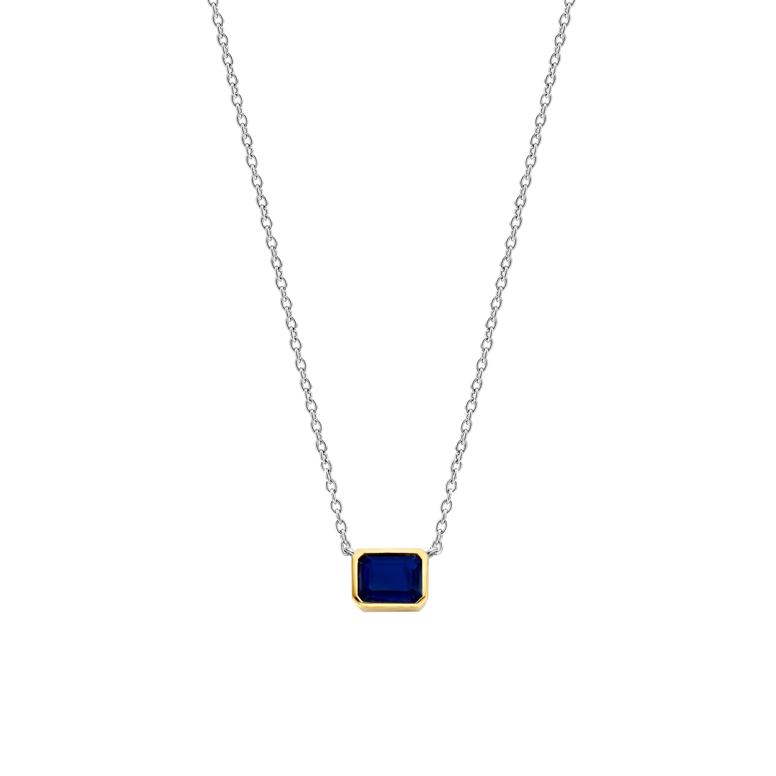 Collar de plata bañada en oro amarillo con piedra azul
