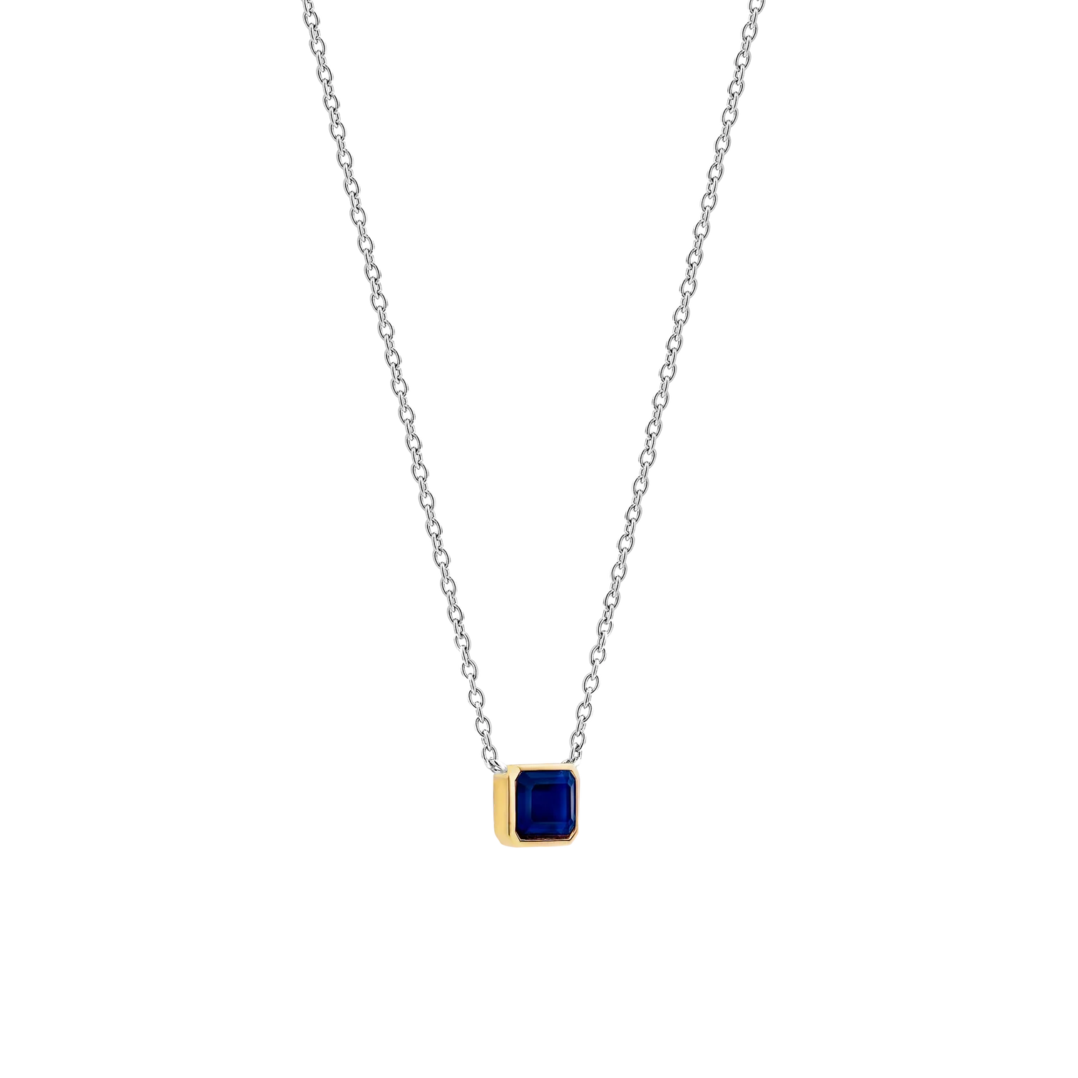 Collar de plata bañada en oro amarillo con piedra azul