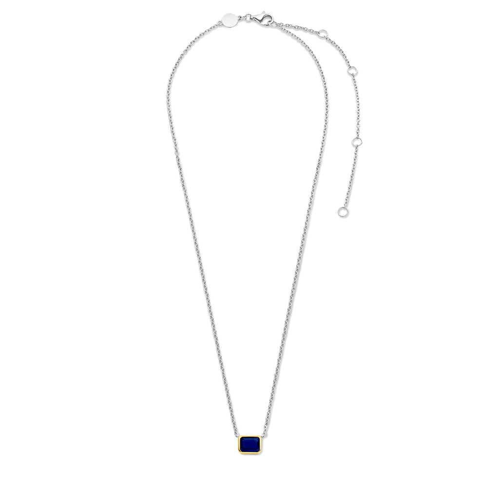 Collar de plata bañada en oro amarillo con piedra azul