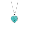 Dije corazón de plata con baño de platino y piedra turquesa