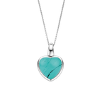 Dije corazón de plata con baño de platino y piedra turquesa