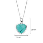 Dije corazón de plata con baño de platino y piedra turquesa