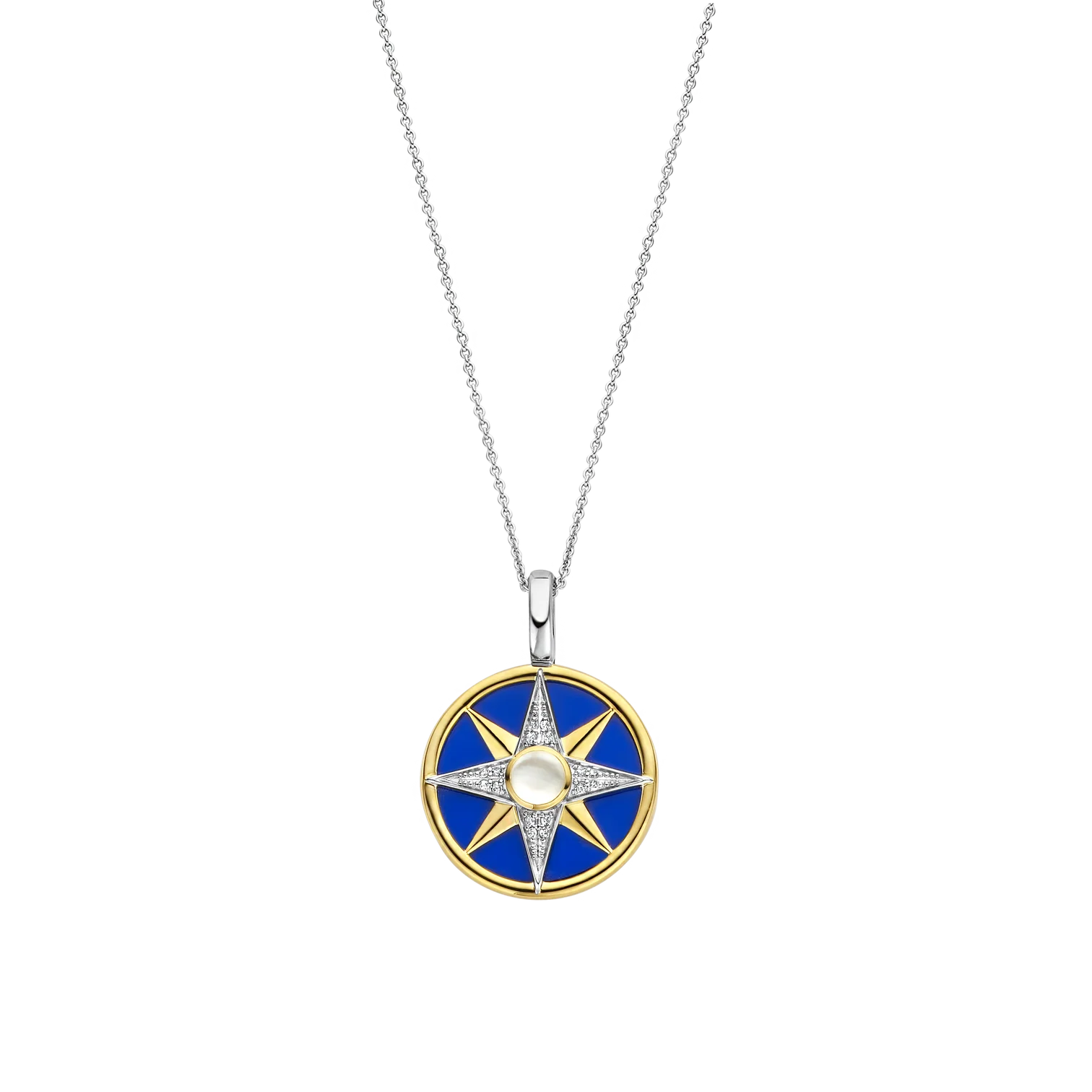 Collar estrella con dije de plata bañada en oro amarillo con azul