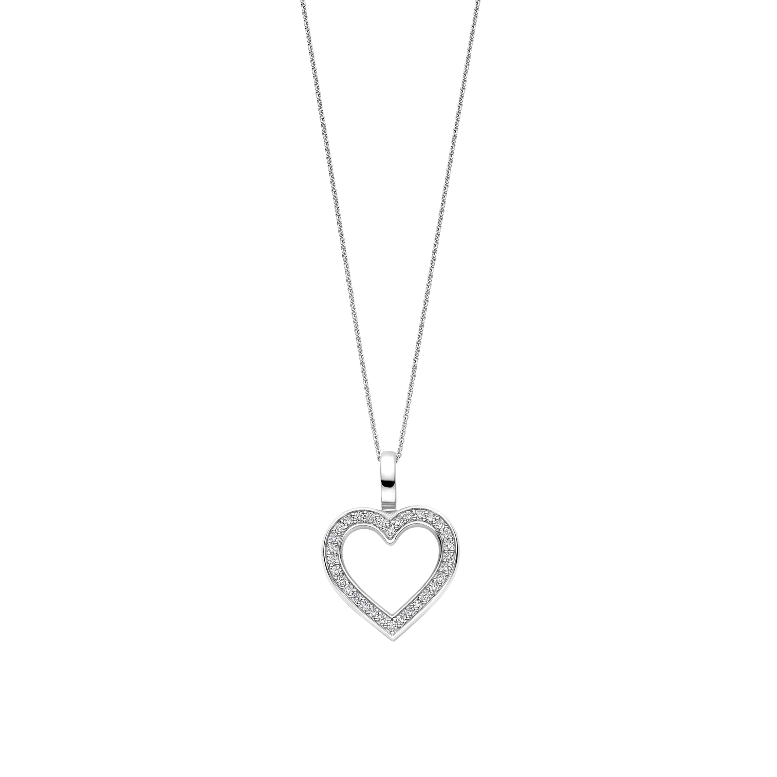 Colgante de corazón de plata con acabado platinado y zirconia blanca