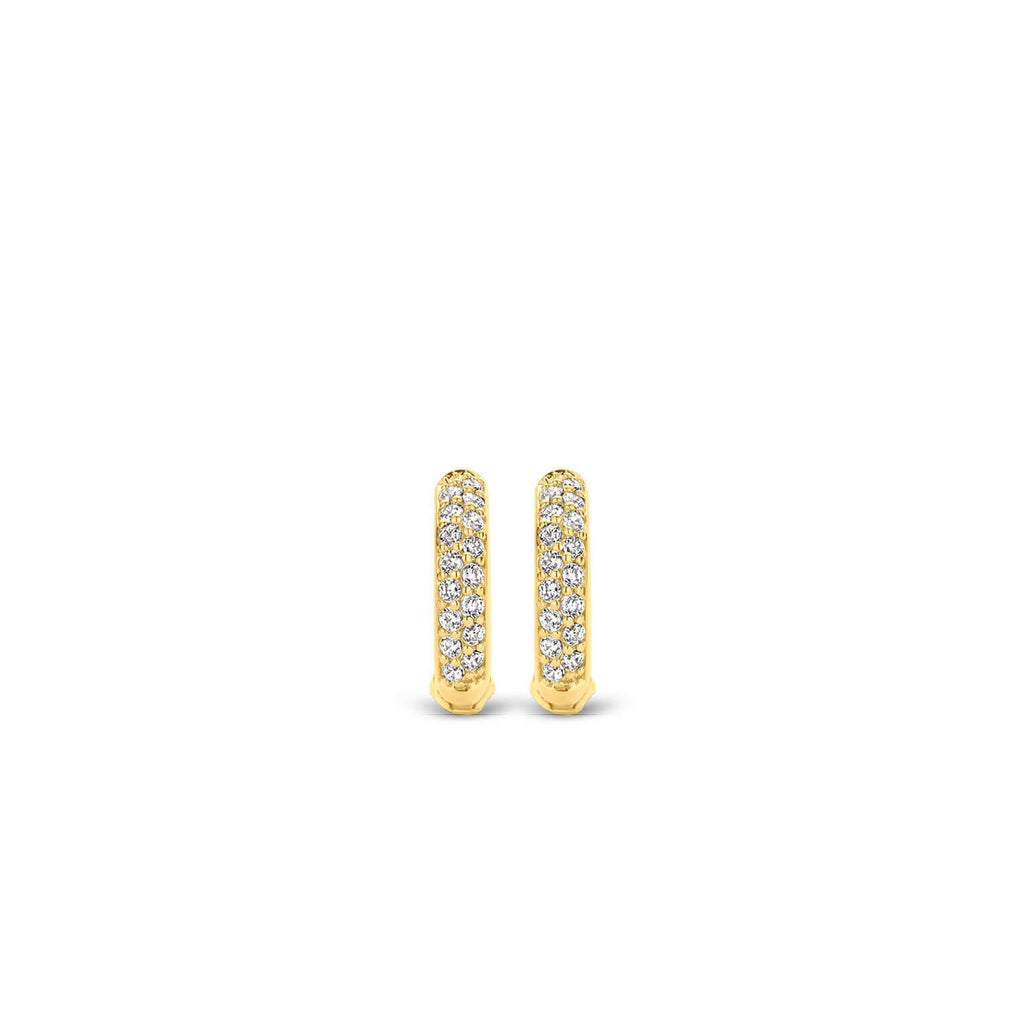 Aretes de aro de plata bañada en oro amarillo con zirconia blanca
