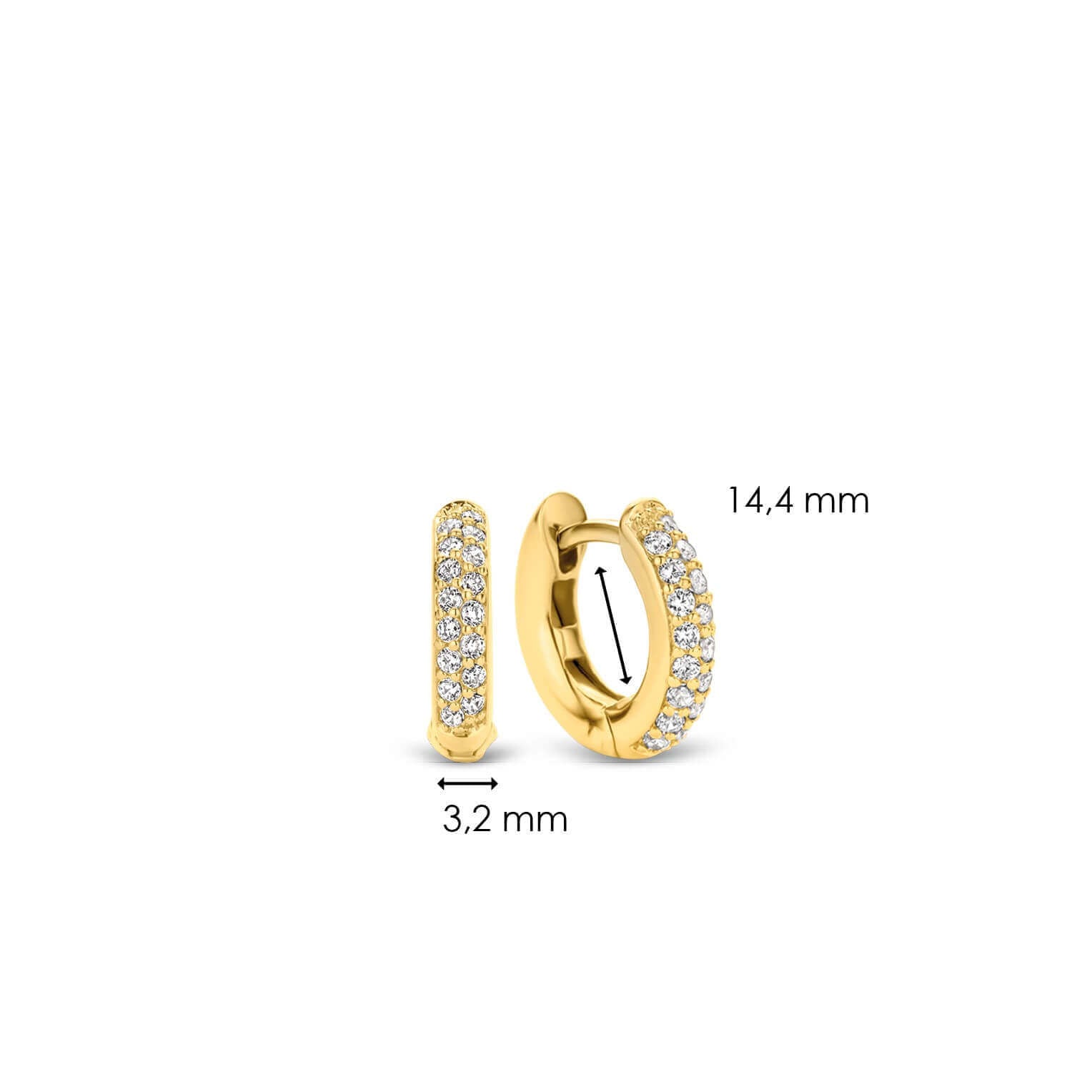 Aretes de aro de plata bañada en oro amarillo con zirconia blanca