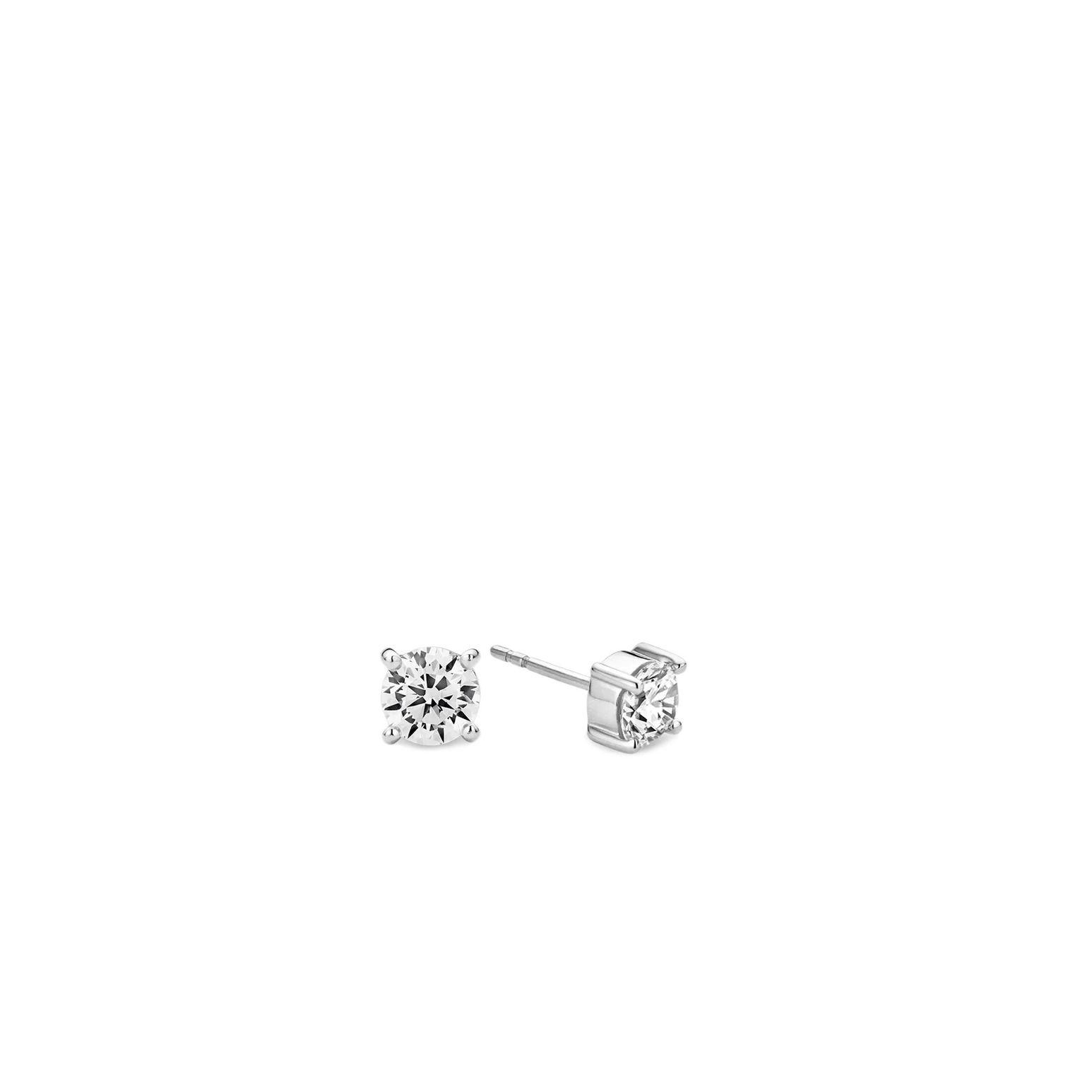 Aretes clásicos de plata bañados en rodio con zirconia blanca