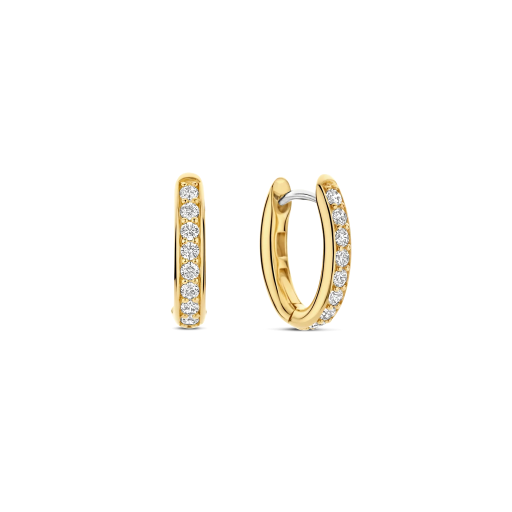 Aretes de aro de plata bañada en oro amarillo con zirconia blanca
