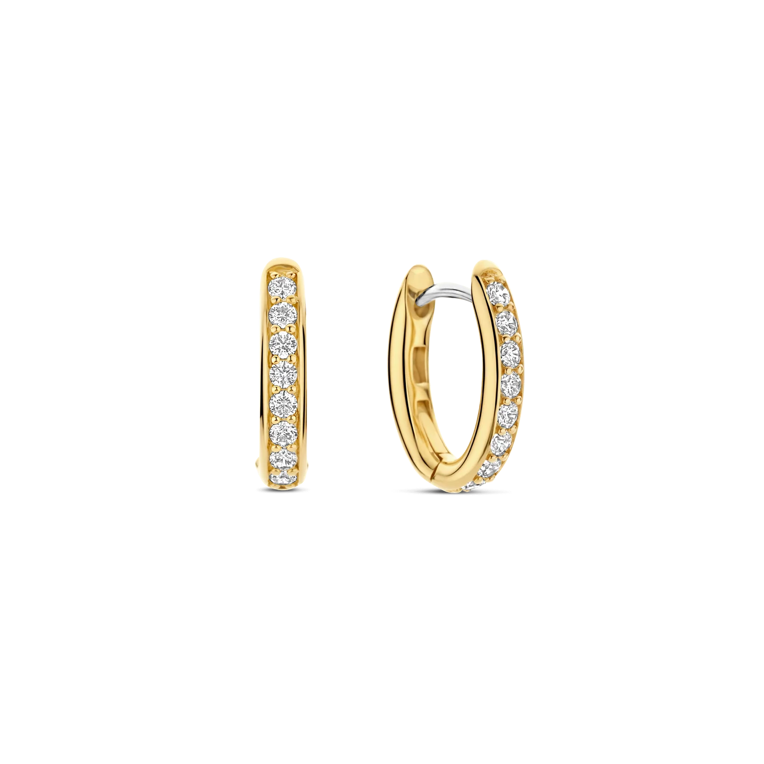 Aretes de aro de plata bañada en oro amarillo con zirconia blanca