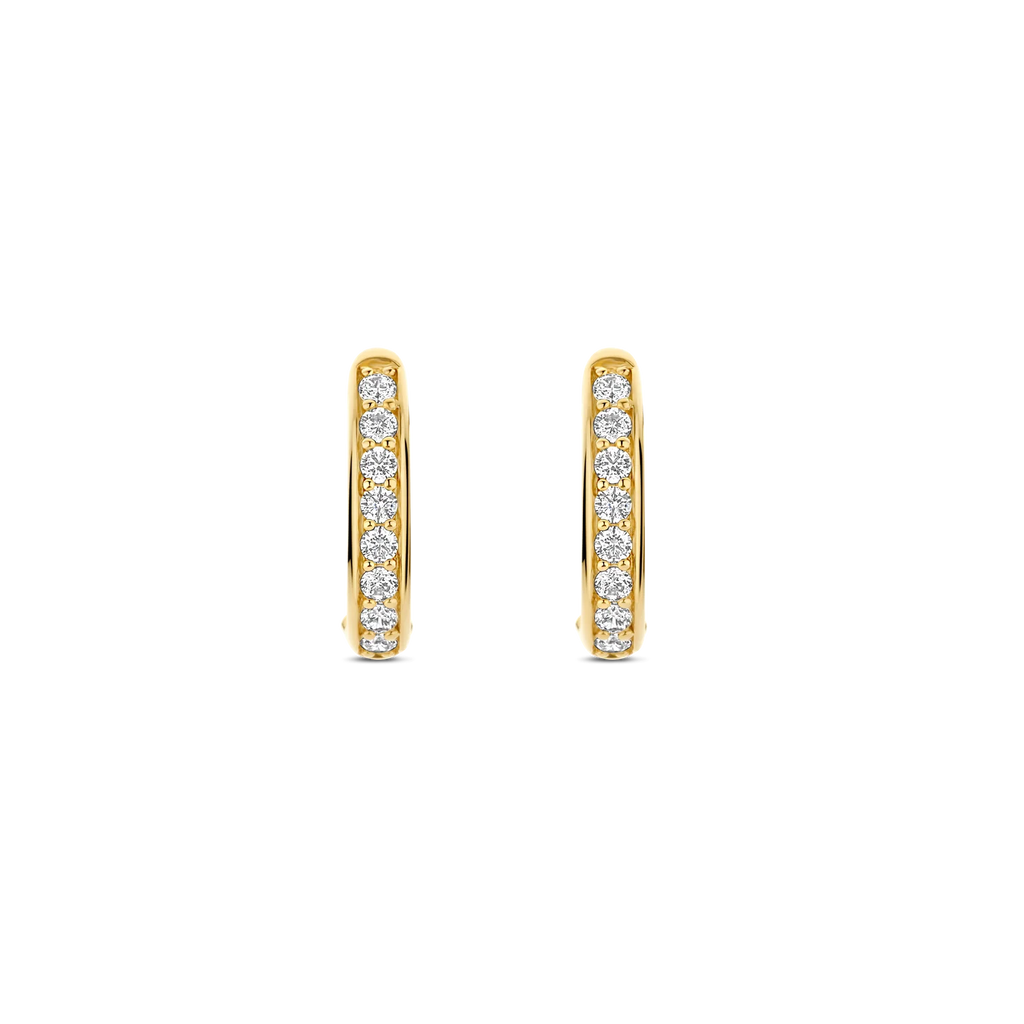Aretes de aro de plata bañada en oro amarillo con zirconia blanca