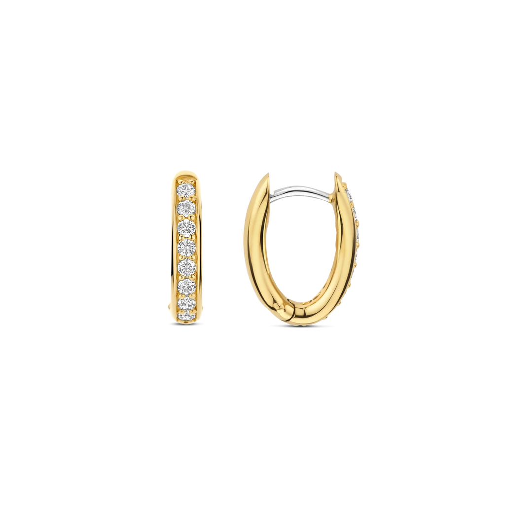 Aretes de aro de plata bañada en oro amarillo con zirconia blanca