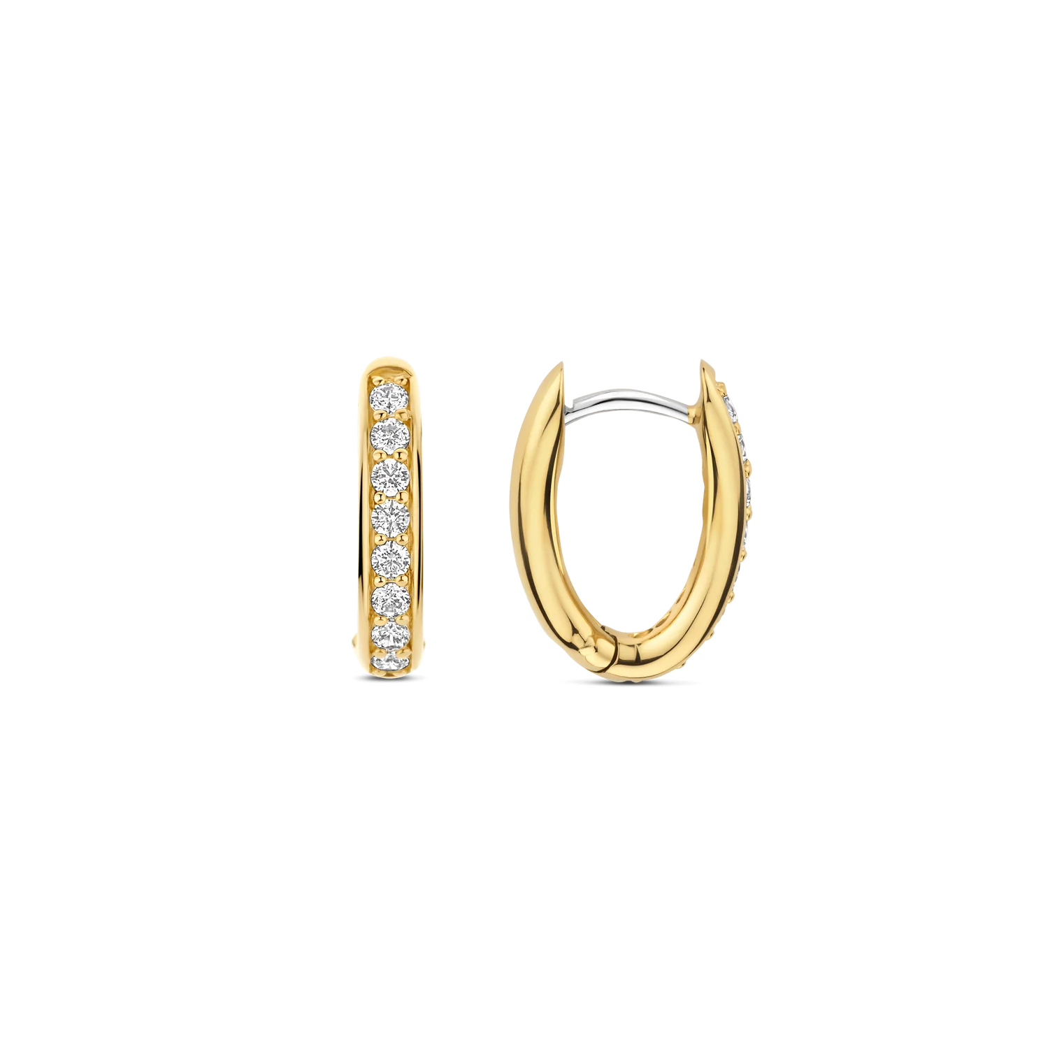Aretes de aro de plata bañada en oro amarillo con zirconia blanca