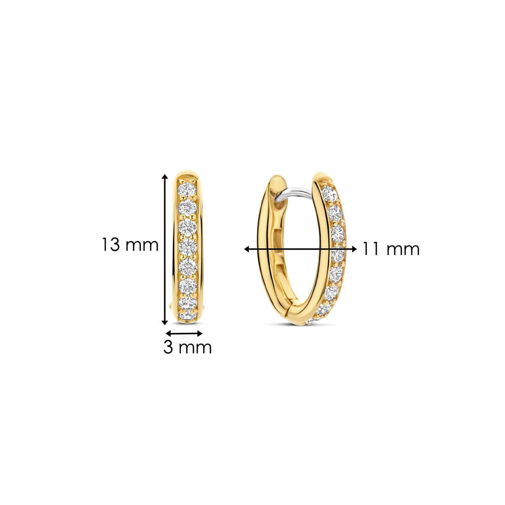 Aretes de aro de plata bañada en oro amarillo con zirconia blanca