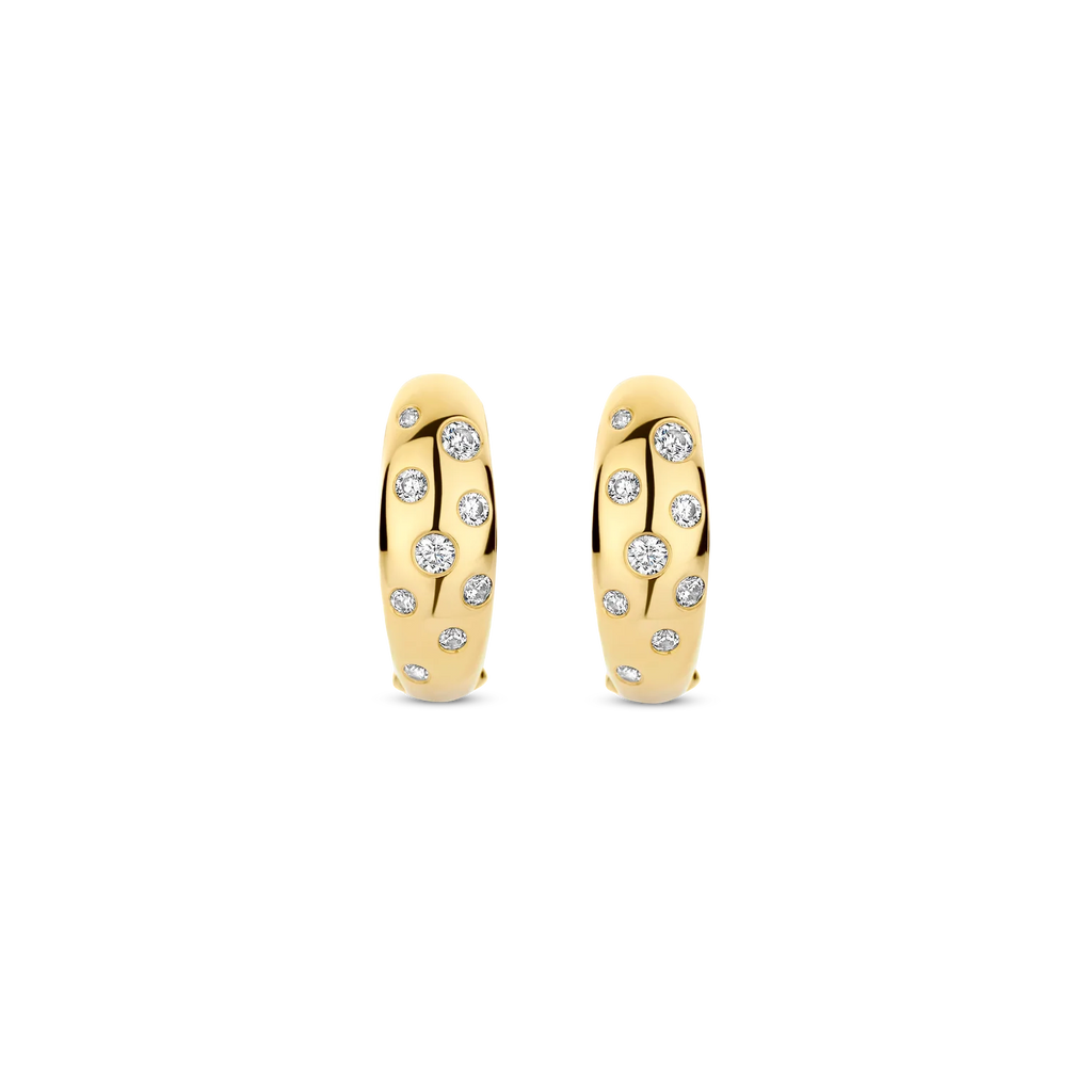 Aretes de aro de plata bañados en oro con zirconia blanca