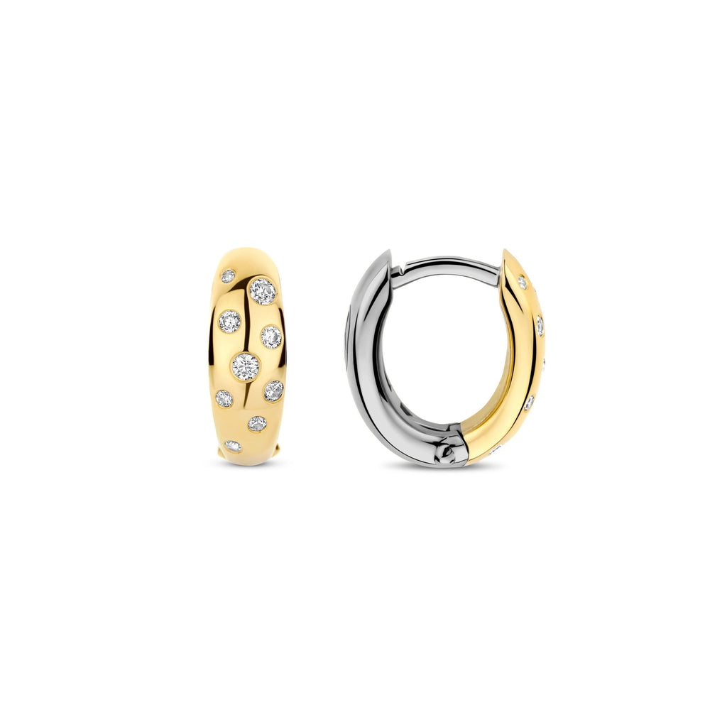 Aretes de aro de plata bañados en oro con zirconia blanca