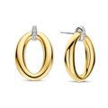 Aretes ovalados clásicos de plata bañada en oro amarillo con zirconia blanca