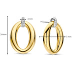 Aretes ovalados clásicos de plata bañada en oro amarillo con zirconia blanca