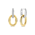 Aretes colgantes de plata bañada en oro amarillo con zirconia blanca