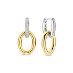 Aretes colgantes de plata bañada en oro amarillo con zirconia blanca