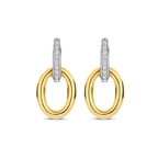Aretes colgantes de plata bañada en oro amarillo con zirconia blanca