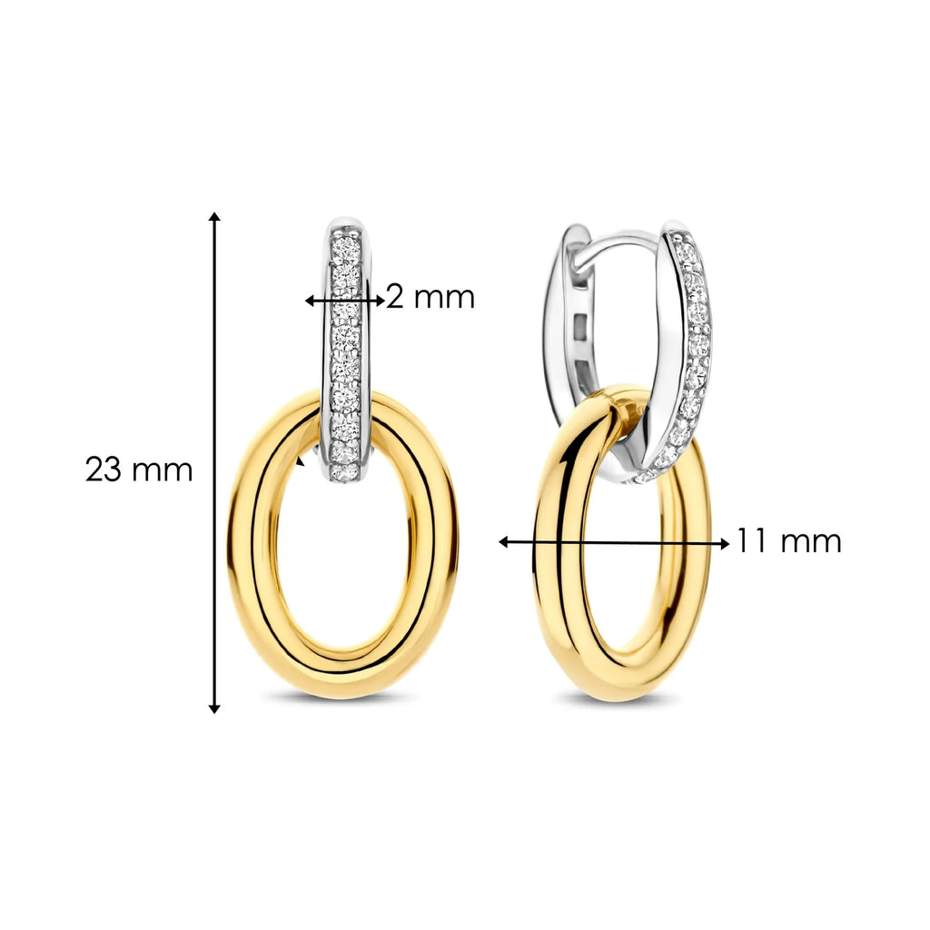 Aretes colgantes de plata bañada en oro amarillo con zirconia blanca