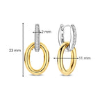 Aretes colgantes de plata bañada en oro amarillo con zirconia blanca
