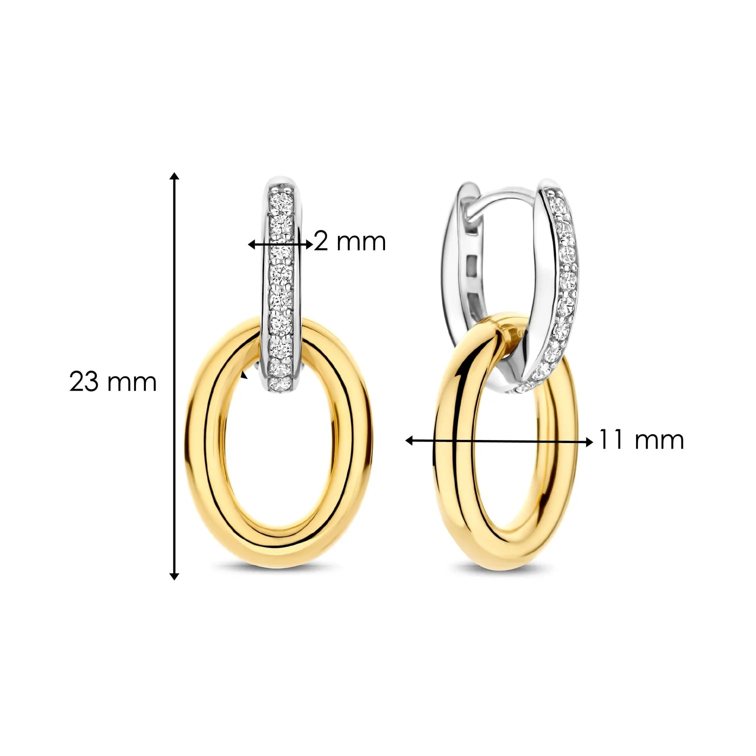 Aretes colgantes de plata bañada en oro amarillo con zirconia blanca