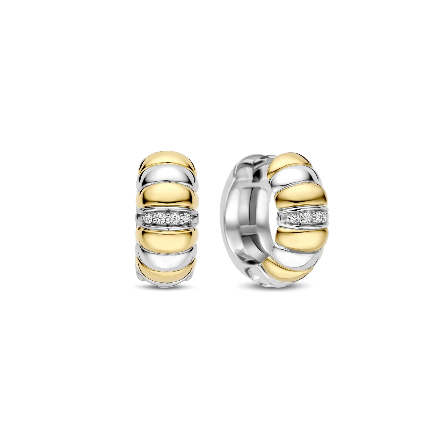 Aretes de aro bicolor vintage de plata bañada en oro amarillo con zirconia blanca