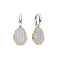 Aretes colgantes de plata bañada en oro amarillo con zirconia blanca