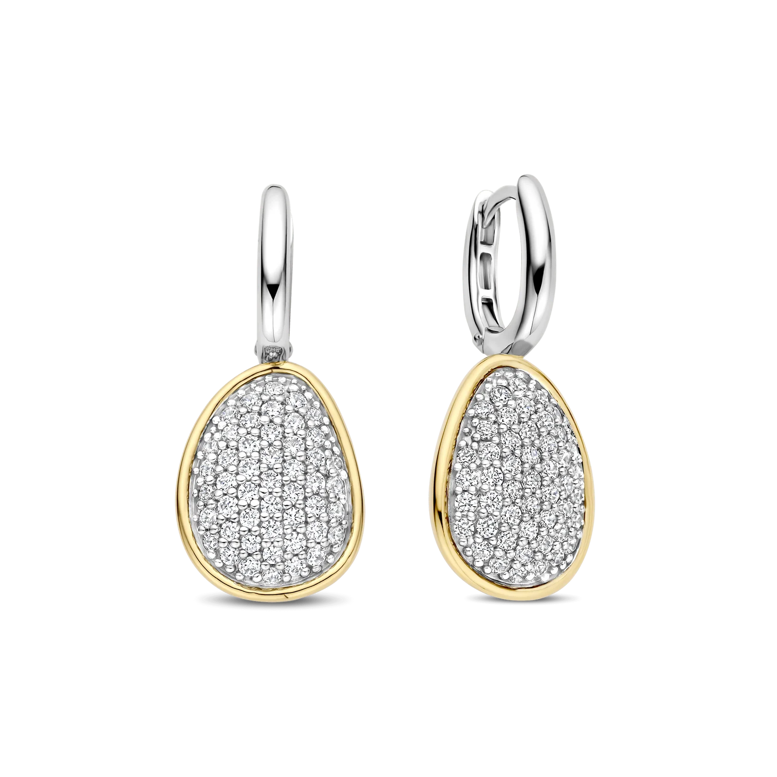 Aretes colgantes de plata bañada en oro amarillo con zirconia blanca