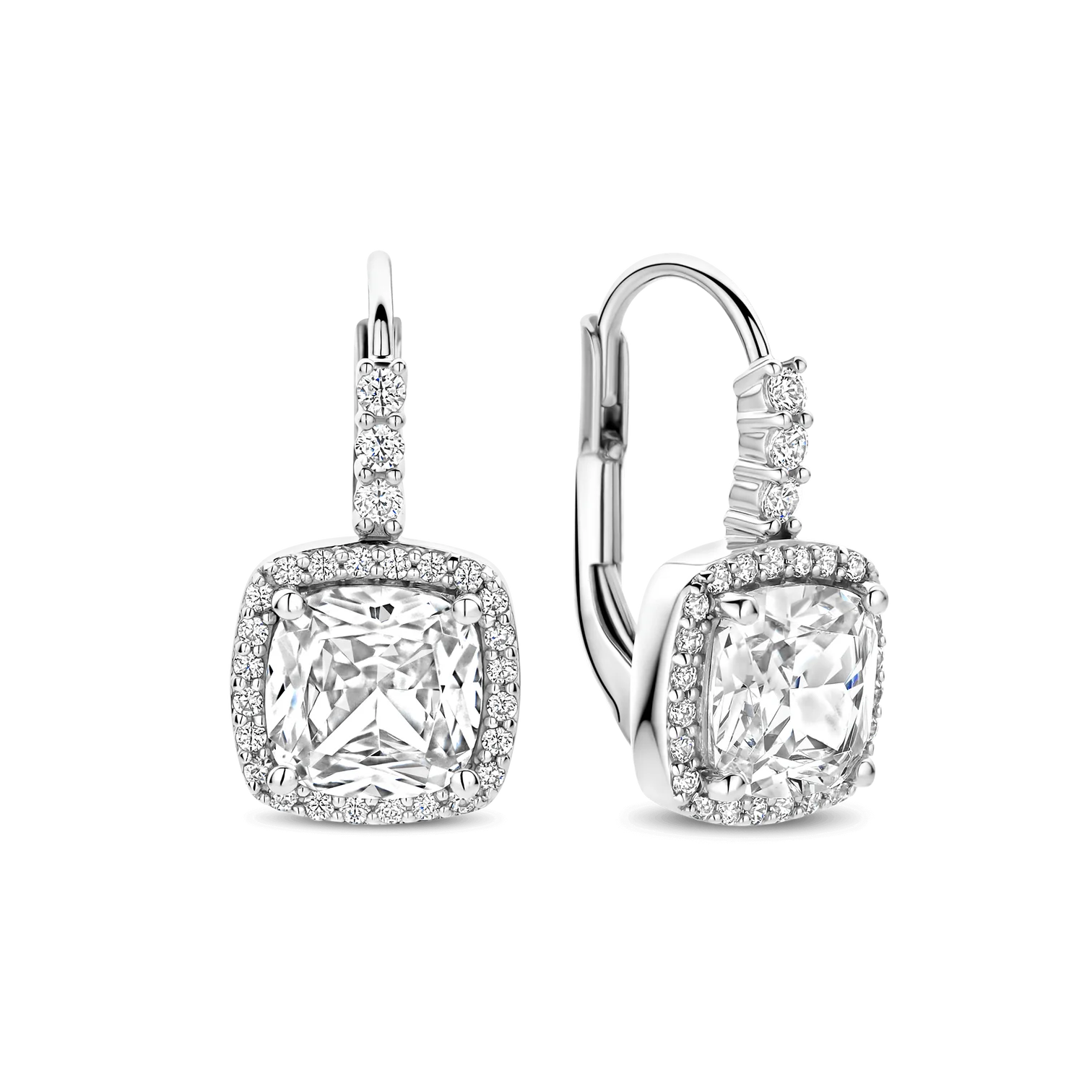 Aretes de plata con acabado platinado y zirconia blanca