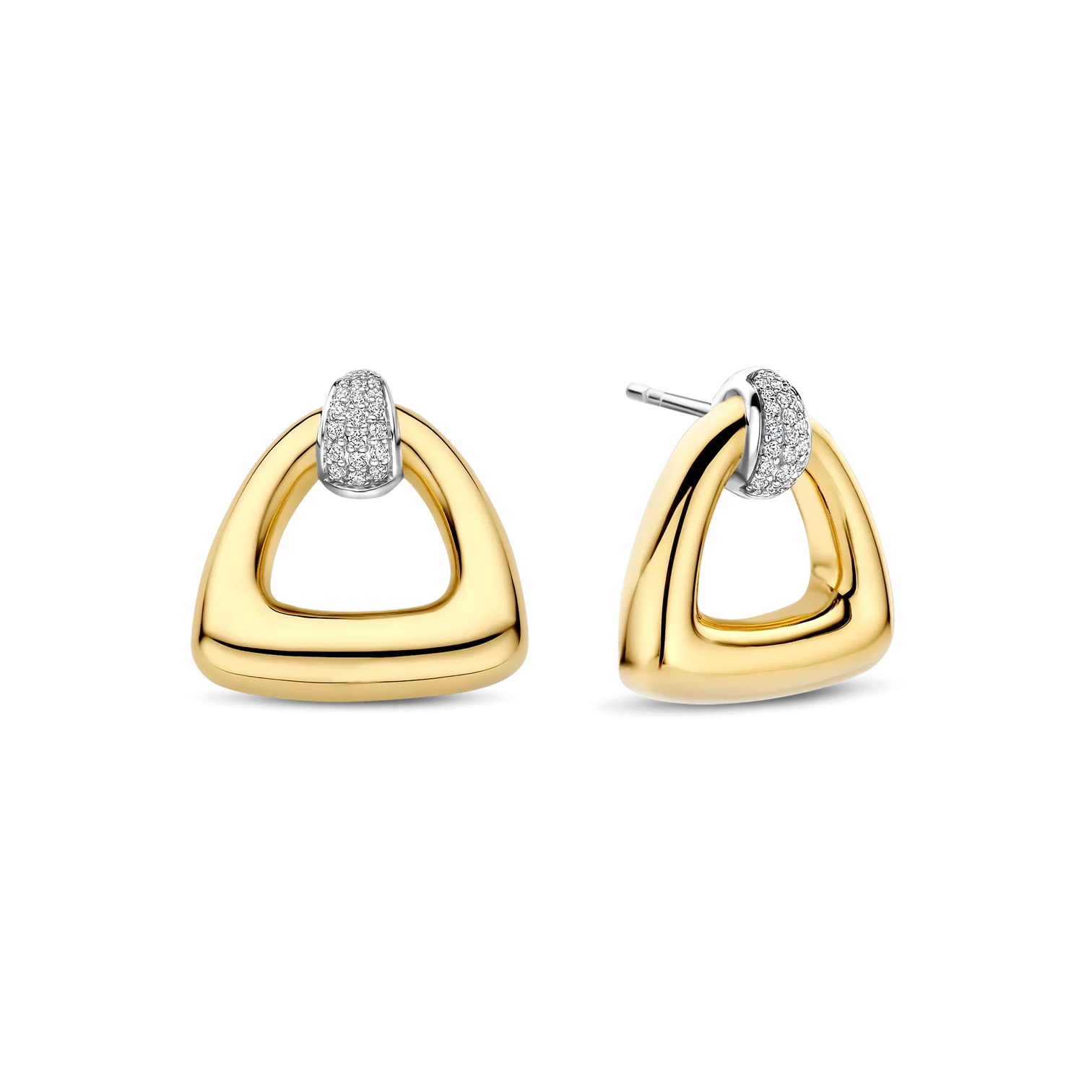 Aretes de triángulo abierto estilo vintage de plata bañada en oro amarillo con zirconia blanca