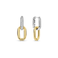 Aretes colgantes bicolor de plata bañada en oro amarillo con zirconia blanca
