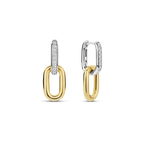 Aretes colgantes bicolor de plata bañada en oro amarillo con zirconia blanca