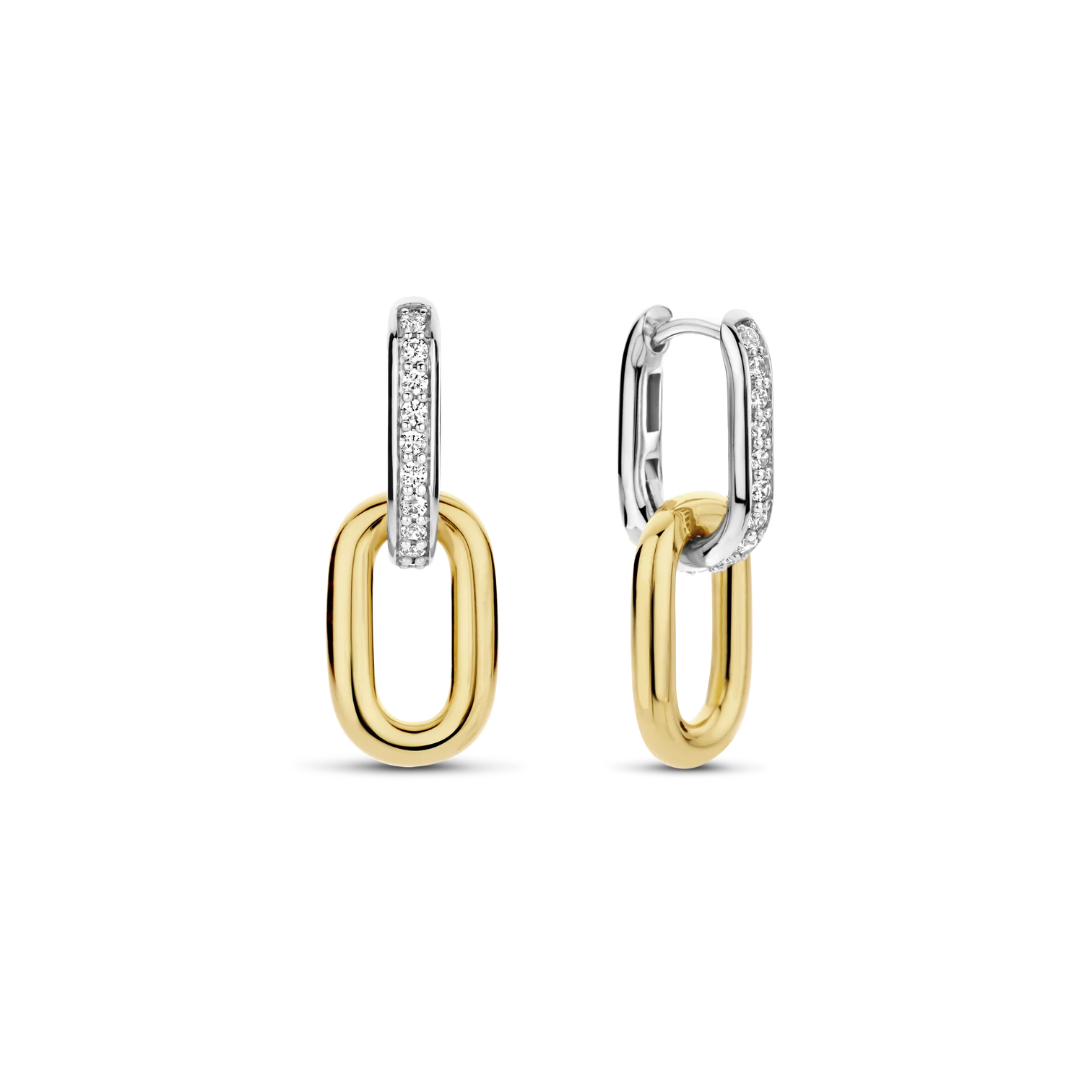 Aretes colgantes bicolor de plata bañada en oro amarillo con zirconia blanca