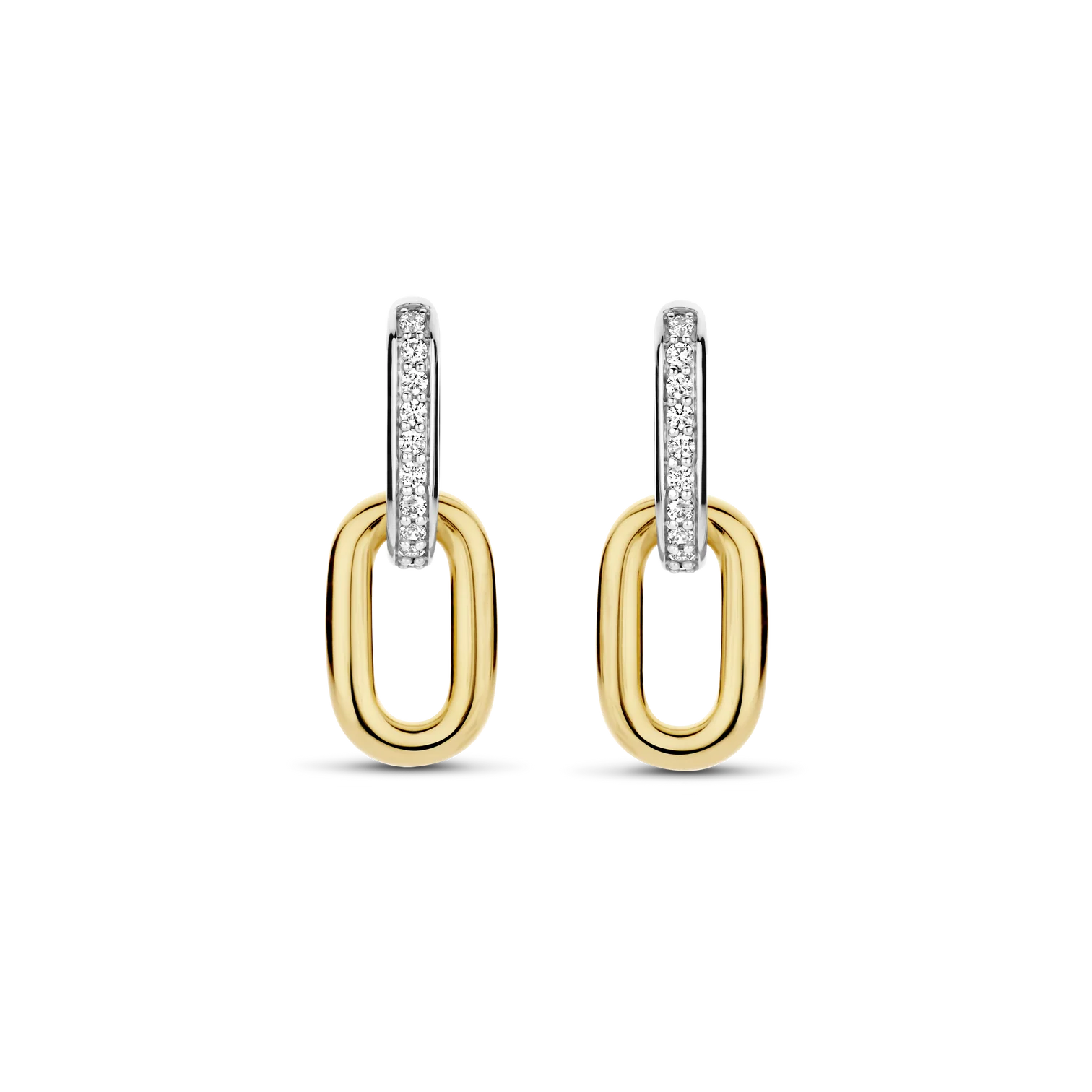 Aretes colgantes bicolor de plata bañada en oro amarillo con zirconia blanca