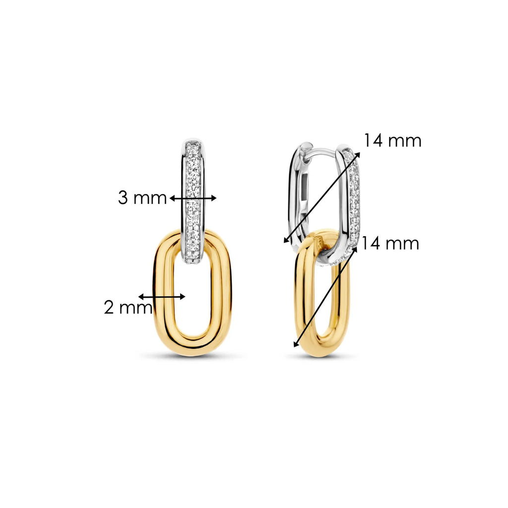 Aretes colgantes bicolor de plata bañada en oro amarillo con zirconia blanca